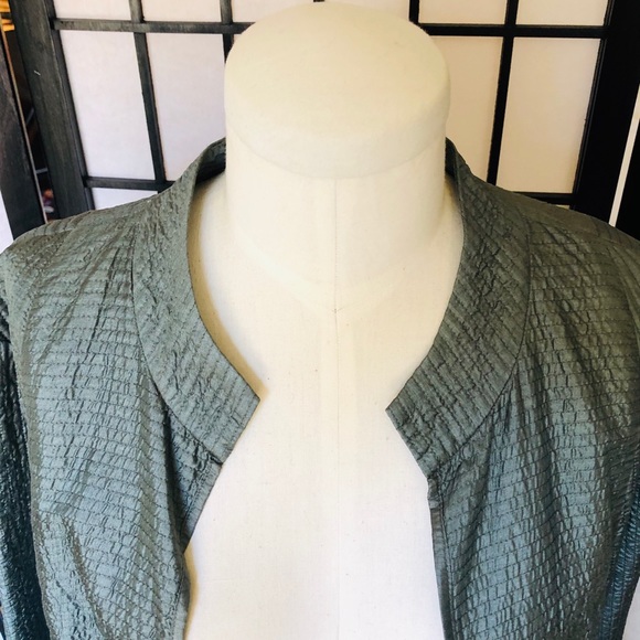 Eileen Fisher Olive Green Tussah Silk Blazer - Picture 7 of 8